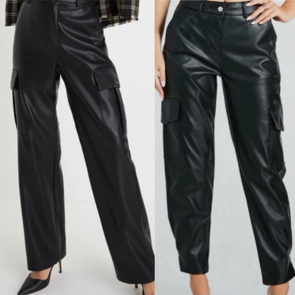 7 For All Mankind Cargo Pants Womens Medium Vegan Faux Leather Black Ankle Pant
